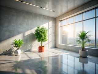 Fototapeta premium Empty Room 3D Render: Wide Angle Interior Design, Minimalist Modern Space, Sunlit Architecture Visualization, Stunning High-Resolution Image