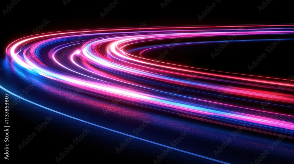 Poster Abstract Light Trails in Dark Background Creating Dynamic Motion Visuals