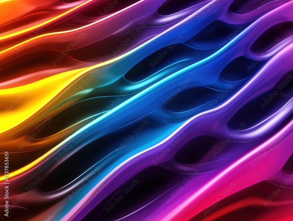 Poster colorful abstract waves in fluid movement with vibrant gradient patterns and textures