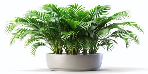 Obraz premium Stylish Areca Palm Planter Panoramic Photography, White Background, Tropical Houseplant, Indoor Plant, Minimalist Decor
