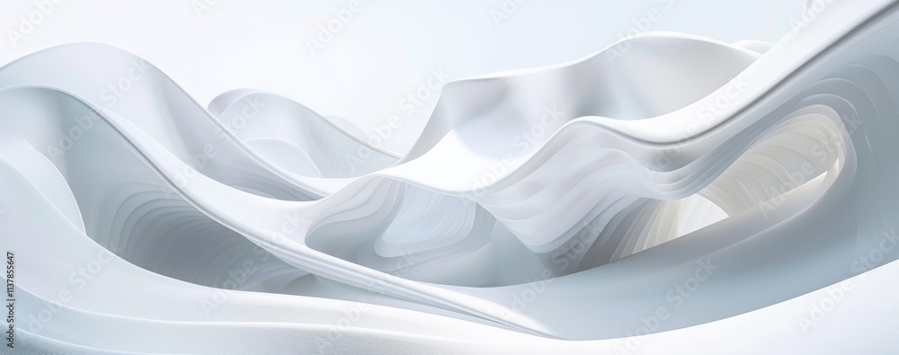 Poster abstract silk white background with smooth flowing lines and geometric shapes, representing a modern