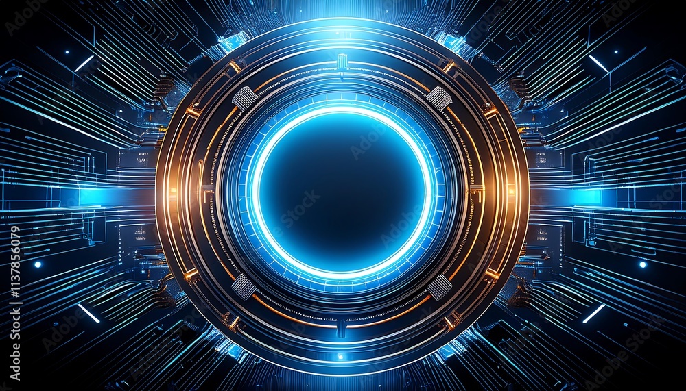 Aufkleber futuristic circular design with glowing elements.