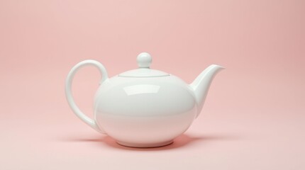 White Porcelain Teapot on Pink Background
