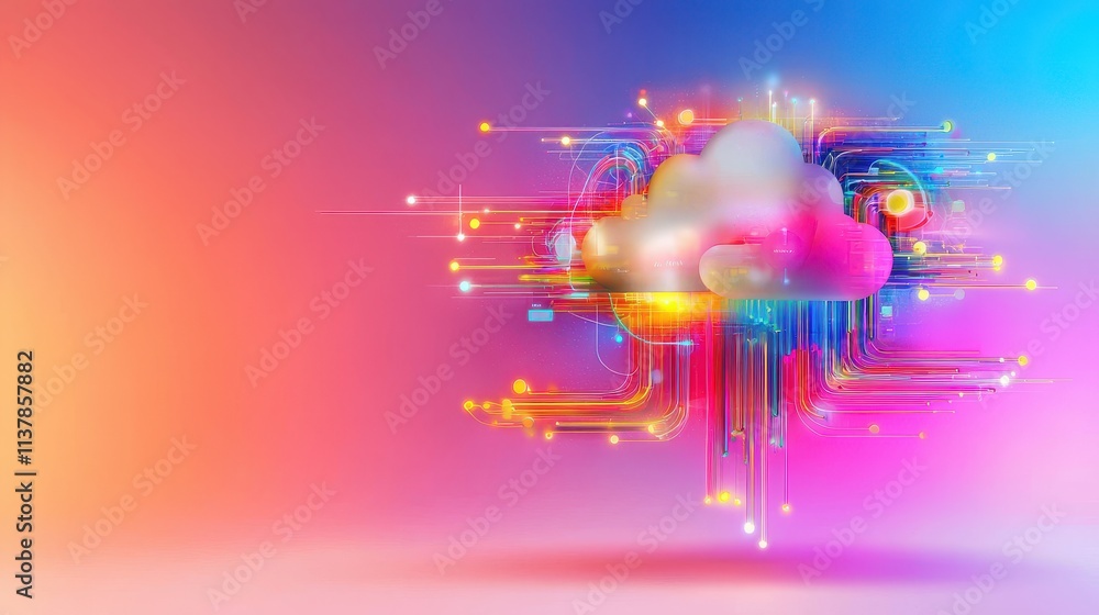Poster abstract cloud design with colorful lines and digital elements