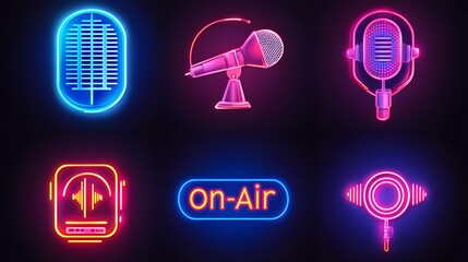On Air neon lights with a signs on the black background AI Generated