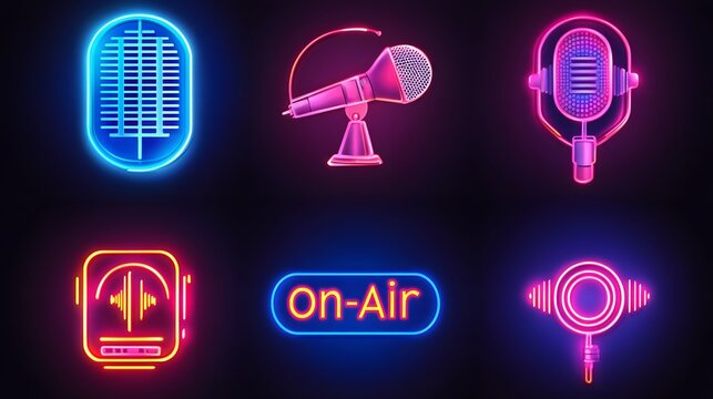On Air neon lights with a signs on the black background AI Generated