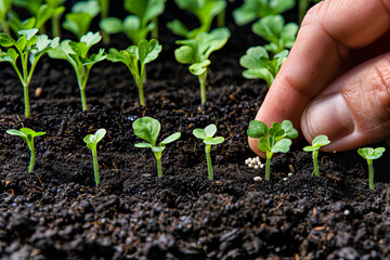 Closeup  green seedling sprouting from the earth, symbolizing growth and organic agriculture, emphasizing eco friendly and healthy food practices.