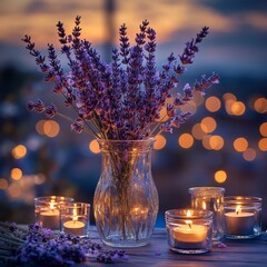 Spa still life with candles and lavender