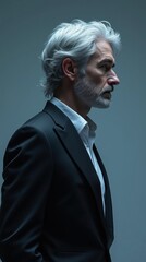 Grey-Haired Man in Futuristic Style