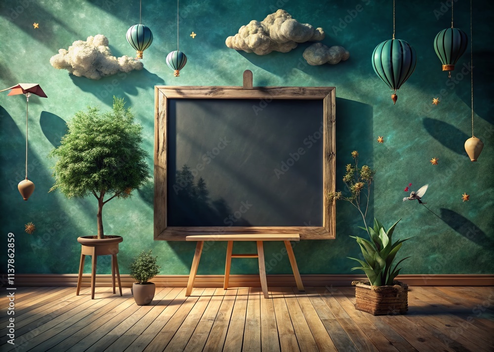 Poster surreal black board copy space background with abstract elements and dreamlike textures for creative