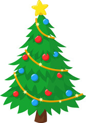 Obraz premium Christmas tree decorated with balls, garland and star on white background.