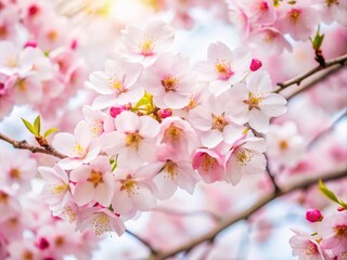 Obraz premium Surreal Cherry Blossom Wallpaper: White Canvas, Japanese Spring Beauty, AI Art
