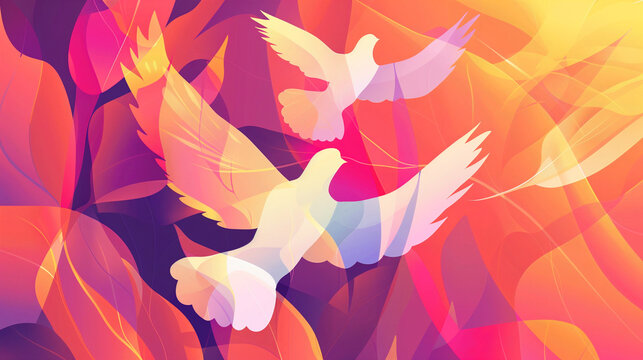 Pentecost Sunday Christian holiday Abstract Banner. Whit Sunday or Whitsun Vector Illustration. Holy spirit or Holy Ghost. Copy Space Horizontal poster. Website header, social media post, Prayer card