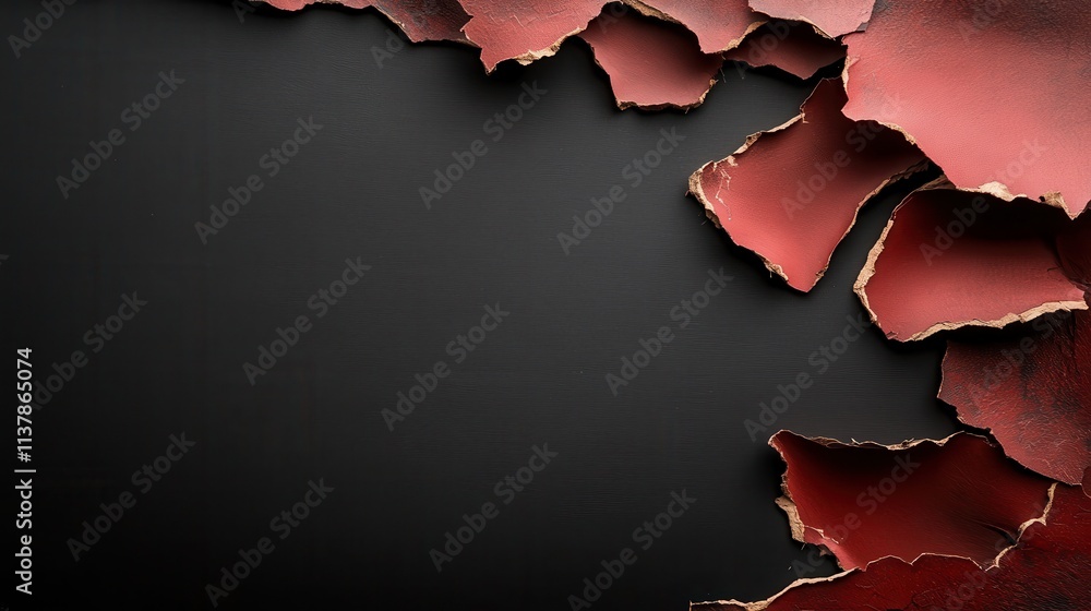 Poster a visually striking image displays layered red paper edges against a deep black background, creating