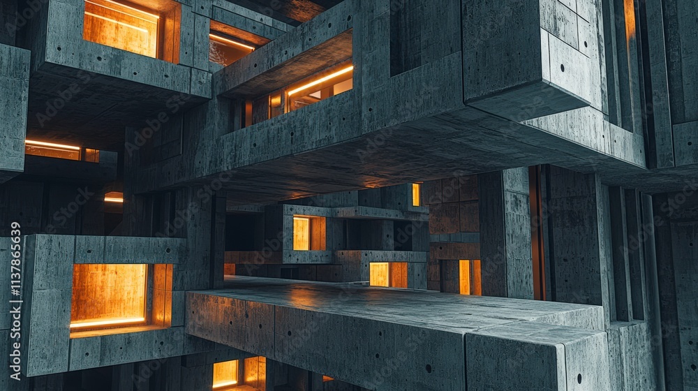 Aufkleber futuristic urban architecture modern cityscape 3d visualization concrete structures abstract design 