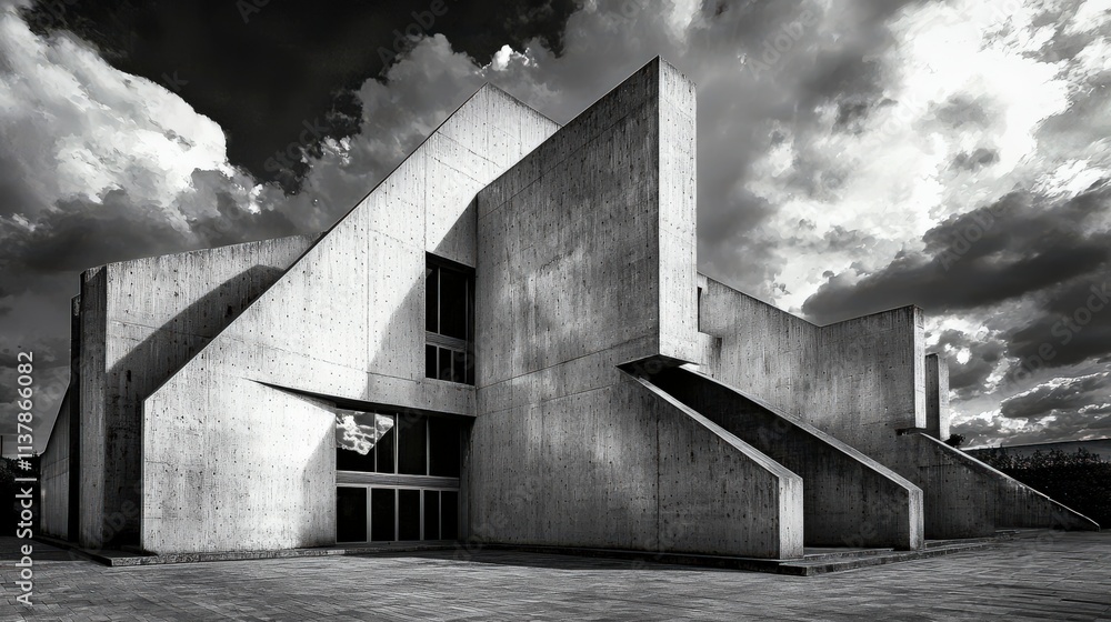 Poster modern brutalist structure city center architecture urban environment low angle view interlocking de