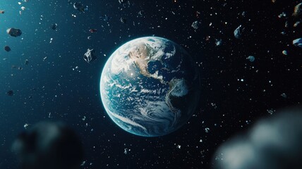 Naklejka premium Planet Earth Space Debris Pollution Environmental Crisis