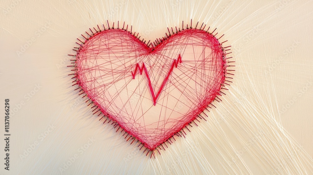 Poster creative heartbeat string art design studio showcase visual artwork artistic environment close-up pe