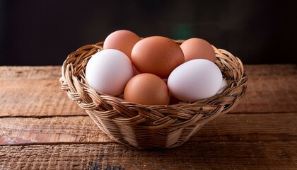 Free range eggs in a straw basket
