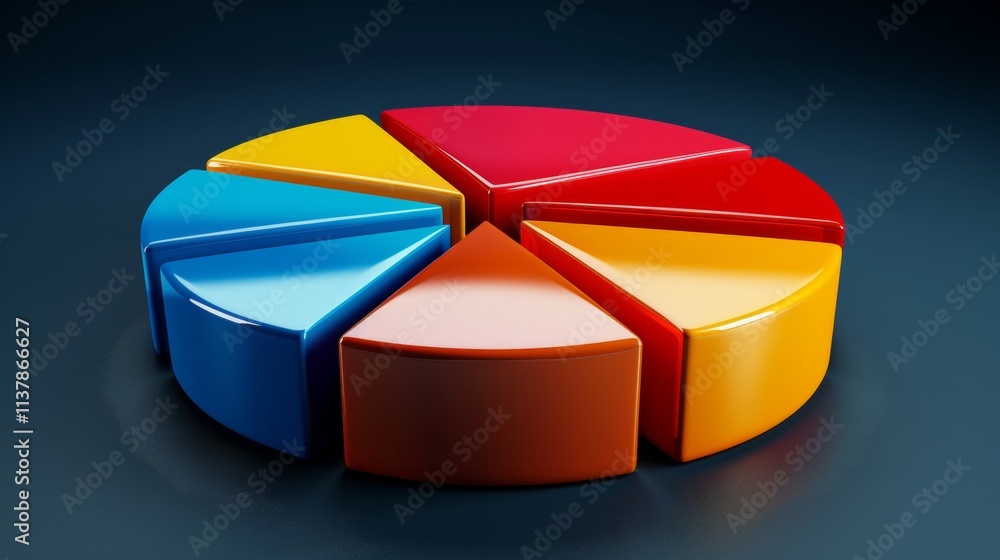 Poster vibrant modern abstract 3d pie chart showcasing dynamic data representation in bold colors
