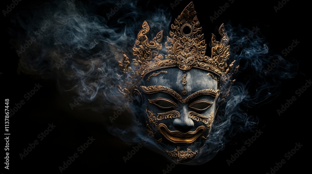 Aufkleber swirling incense smoke forms ethereal t face mystical setting digital art dark background abstract c