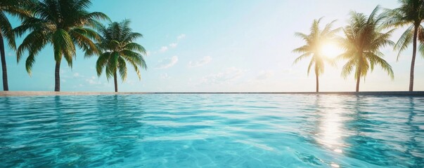 Obraz premium Tropical Paradise Infinity Pool Palm Trees Ocean View