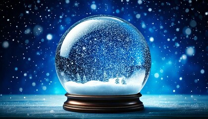 Boule &agrave; Neige de No&euml;l sous la Nuit Bleue - Concept de V&oelig;ux avec Neige et Fond Abstrait Generated image