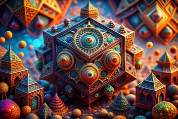 Fototapeta premium Surreal Geometric Shapes: Abstract Art Photography, Digital Design, 3D Shapes, Geometric Patterns, Shapes Backgrounds