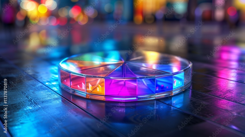 Poster vibrant modern abstract 3d pie chart showcasing bright colors and dynamic design elements