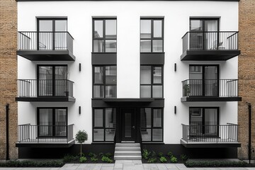 Fototapeta premium Modern Black and White Building with Balconies