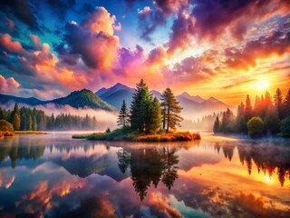 Surreal Landscape Lake Photography: Dreamlike Waters, Ethereal Sky, Fantasy Nature Scene
