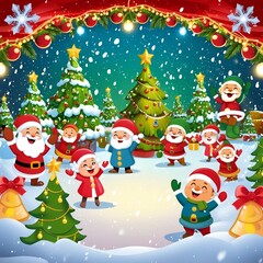 Cartoon Christmas Background Loop, Christmas theme elements 3d illustration