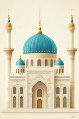 Obraz premium An ornate white mosque with a turquoise dome and golden accents.
