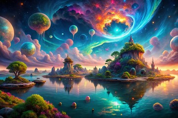 Surreal Mind Landscape: Abstract Dreamscape Psychedelic Art, Imaginary Worlds, Inner Visions