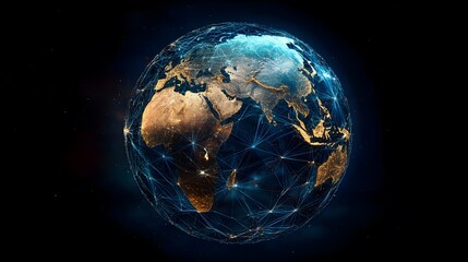 Naklejka premium 3D Modern globe with a digital network of lines on the Black Background AI Generated