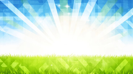 Obraz premium Bright and vibrant abstract background with sun rays and green grass