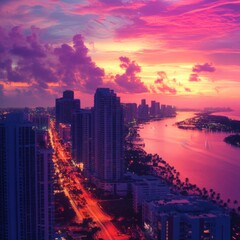 Obraz premium View of Miami at sunset, special photographic processing, USA 