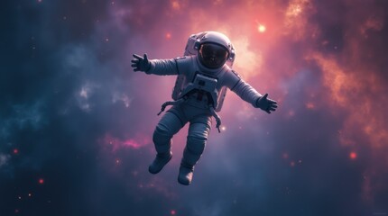 Naklejka premium Astronaut Jack Floating in a Vibrant Nebula