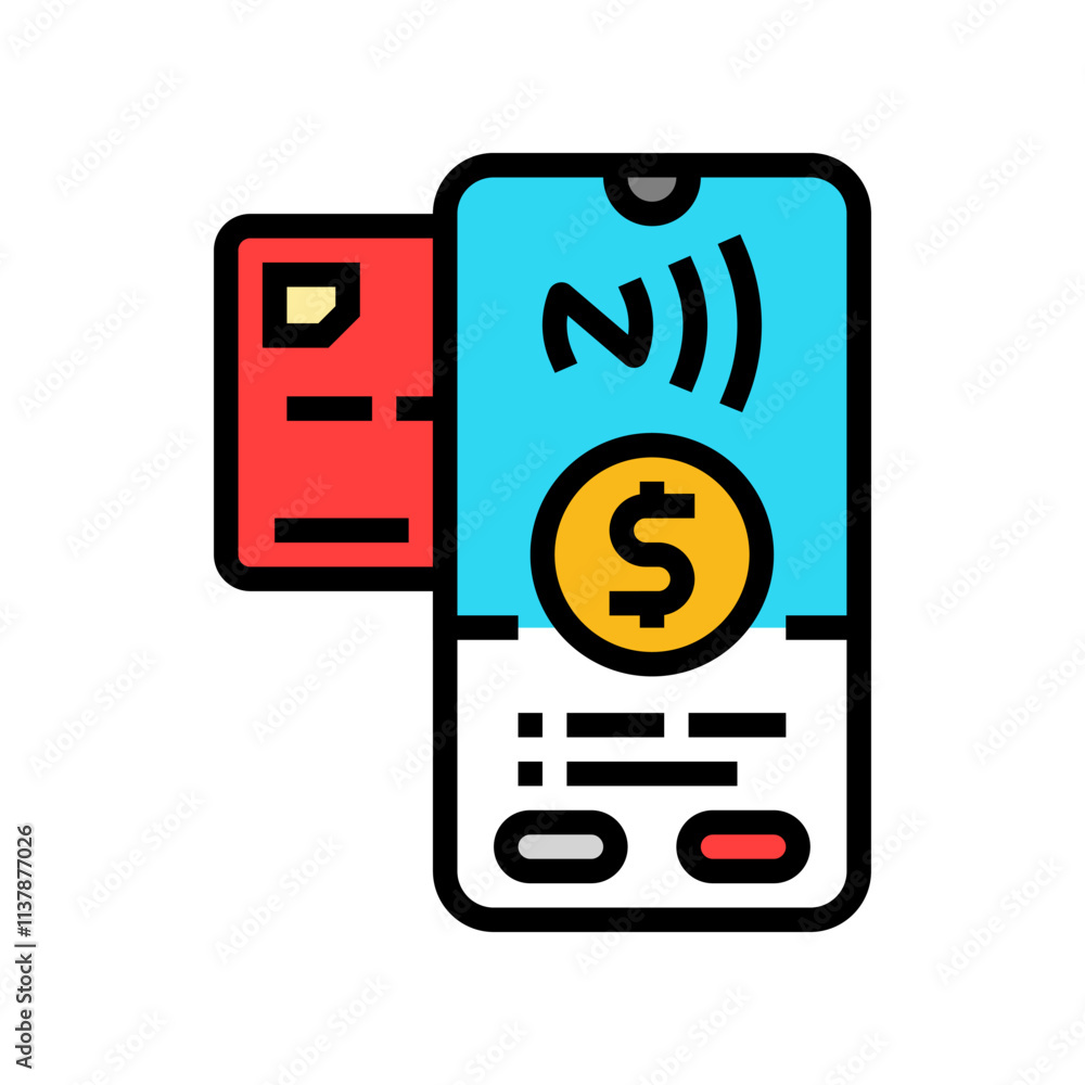 Poster phone tapping card nfc technology color icon vector. phone tapping card nfc technology sign. isolate