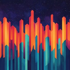 Obraz premium Abstract Night Cityscape Colorful Geometric Towers Starry Sky