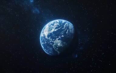 Obraz premium A photorealistic view of Earth from the moon, set against a vast space background, with the blue planet glowing vividly and the moon's surface in fine detail