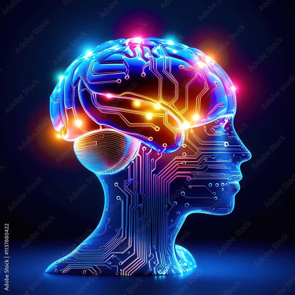 Poster Head with a computer chip on it