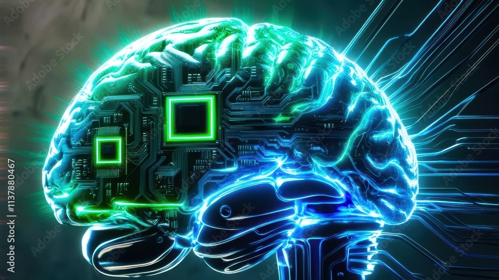 Poster brain with a green and blue color scheme
