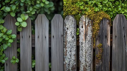 Fototapeta premium Wooden fence showing the passage of time and the power of nature