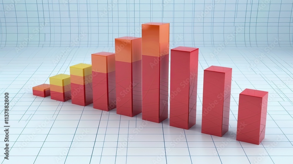 Poster bar graph with rising columns representing growth, set on a blue grid background.