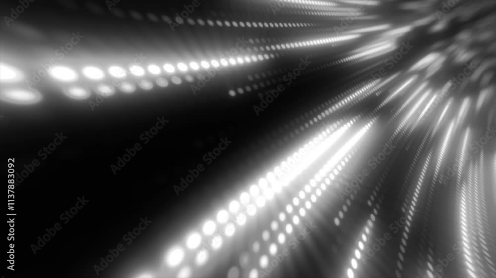 Poster abstract black-and-white dot pattern with blurred motion effect, creating a sense of depth and dynam