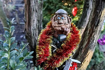 Happy New Year.Christmas tree decorations and toys for fir trees covered with snow and ice. Close-up. Merry Christmas.2024.