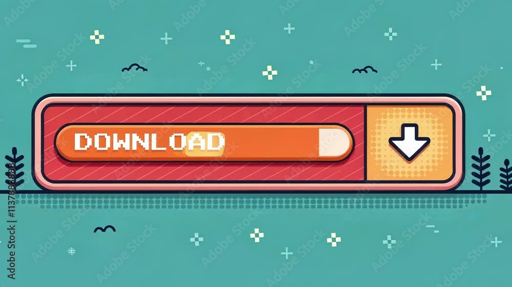 Poster retro computer aesthetics a wide retrostyle download bar glimmering with a slight 3d effect moving d