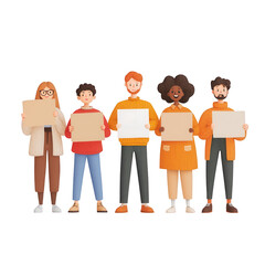 Obraz premium Group of diverse individuals holding blank signs, united for social justice., isolated on a transparent background.