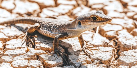 Fototapeta premium Desert Lizard on Cracked Earth Wildlife Photography
